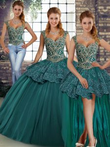 Best Selling Beading and Appliques Sweet 16 Dresses Green Lace Up Sleeveless Floor Length