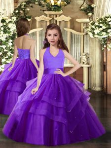  Tulle Sleeveless Floor Length Kids Pageant Dress and Ruffled Layers
