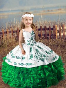 Glorious Organza Sleeveless Floor Length Little Girls Pageant Dress Wholesale and Embroidery and Ruffles