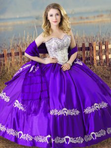  Eggplant Purple Ball Gowns Beading and Embroidery Vestidos de Quinceanera Lace Up Satin Sleeveless Floor Length
