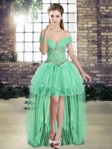 Sumptuous Sleeveless Lace Up High Low Beading and Ruffles Prom Dress
