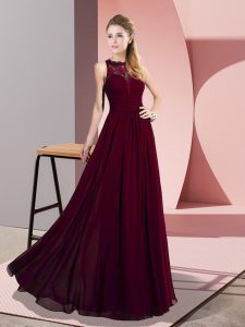  Sleeveless Floor Length Lace Zipper Evening Dress with Burgundy
