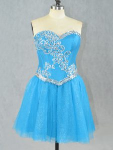  Aqua Blue Sleeveless Tulle Lace Up Homecoming Dress for Prom and Party
