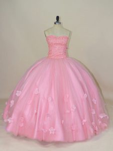  Floor Length Baby Pink 15 Quinceanera Dress Sweetheart Sleeveless Lace Up