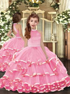 Fashion Organza Sleeveless Floor Length Girls Pageant Dresses and Beading and Ruffled Layers