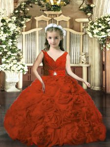  Fabric With Rolling Flowers Sleeveless Floor Length Kids Formal Wear and Beading and Ruching