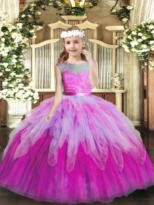 Admirable Multi-color Sleeveless Floor Length Lace and Ruffles Lace Up Child Pageant Dress
