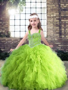  Sleeveless Beading and Ruffles Floor Length Little Girls Pageant Gowns