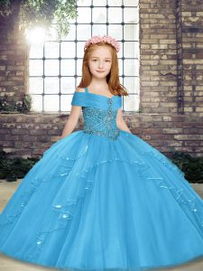  Tulle Sleeveless Floor Length Pageant Gowns For Girls and Beading