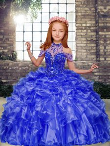 Latest Organza Sleeveless Floor Length Little Girls Pageant Dress Wholesale and Beading and Ruffles
