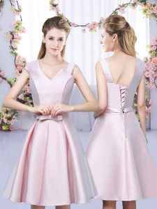 Exceptional Mini Length Baby Pink Quinceanera Dama Dress Satin Sleeveless Bowknot