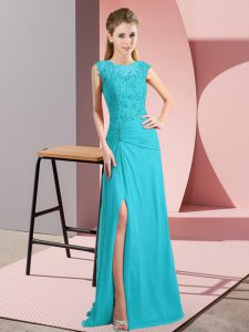 Fine Aqua Blue Sleeveless Chiffon Zipper Prom Evening Gown for Prom and Party and Military Ball