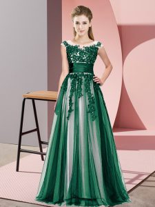 Gorgeous Dark Green Empire Scoop Sleeveless Tulle Floor Length Zipper Beading and Lace Damas Dress