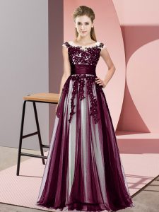  Floor Length Dark Purple Dama Dress for Quinceanera Tulle Sleeveless Beading and Lace