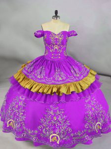  Purple Sleeveless Embroidery Floor Length Quinceanera Gown