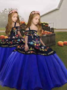  Spaghetti Straps Sleeveless Organza Little Girls Pageant Dress Wholesale Embroidery and Ruffles Lace Up