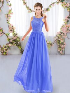 Graceful Blue Sleeveless Floor Length Lace Zipper Damas Dress