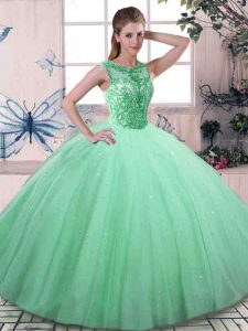  Ball Gowns Vestidos de Quinceanera Apple Green Scoop Tulle Sleeveless Floor Length Lace Up