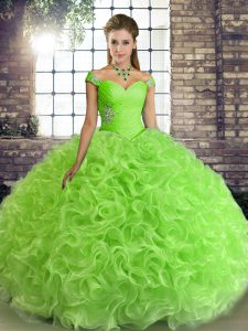Nice Fabric With Rolling Flowers Lace Up Quinceanera Dresses Sleeveless Floor Length Beading