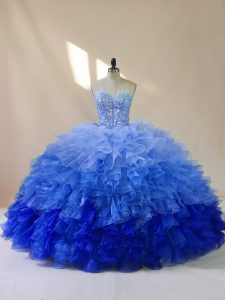  Multi-color Ball Gowns Organza Sweetheart Sleeveless Beading and Ruffles Floor Length Lace Up Sweet 16 Quinceanera Dress