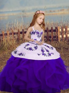  Purple Kids Pageant Dress Party and Sweet 16 and Wedding Party with Embroidery and Ruffles Straps Sleeveless Lace Up
