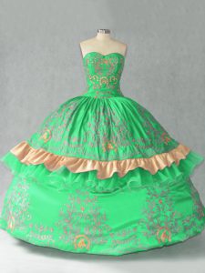  Floor Length Green Vestidos de Quinceanera Organza Sleeveless Embroidery and Bowknot