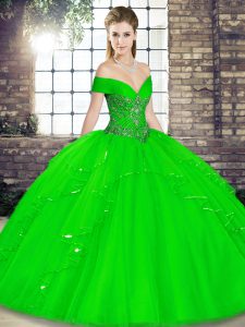 Cute Green Sleeveless Tulle Lace Up Quinceanera Gowns for Military Ball and Sweet 16 and Quinceanera