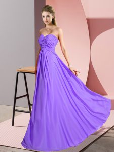 Dazzling Sweetheart Sleeveless Prom Dress Floor Length Ruching Lavender Chiffon