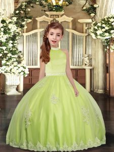 Dazzling Tulle Sleeveless Floor Length Little Girl Pageant Gowns and Beading and Appliques