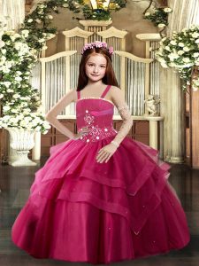  Tulle Straps Sleeveless Lace Up Beading Little Girl Pageant Gowns in Red