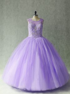  Floor Length Lace Up Quinceanera Gown Lavender for Sweet 16 and Quinceanera with Beading
