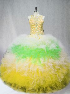 Stylish Multi-color Quince Ball Gowns Sweet 16 and Quinceanera with Beading and Ruffles Scoop Sleeveless Zipper