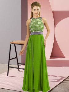  Olive Green Empire Scoop Sleeveless Chiffon Floor Length Side Zipper Beading Prom Dress