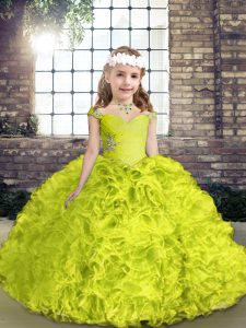 Custom Made Floor Length Ball Gowns Sleeveless Yellow Green Little Girl Pageant Dress Lace Up