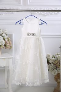  White Sleeveless Beading and Lace Floor Length Toddler Flower Girl Dress