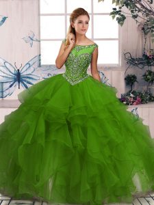 Pretty Green Sleeveless Beading and Ruffles Floor Length Sweet 16 Quinceanera Dress