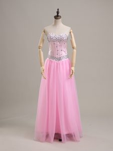 Dazzling Sweetheart Sleeveless Lace Up Prom Dresses Pink Tulle