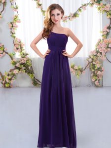 Elegant Purple One Shoulder Neckline Ruching Quinceanera Court Dresses Sleeveless Zipper