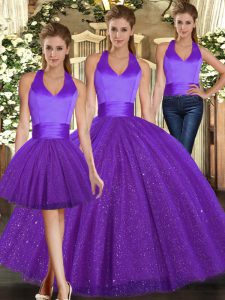 New Style Purple Lace Up Sweet 16 Quinceanera Dress Ruching Sleeveless Floor Length