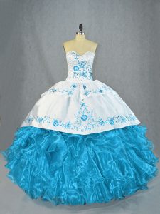 Fine Baby Blue Lace Up Sweetheart Beading and Ruffles Ball Gown Prom Dress Organza Sleeveless
