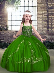 High Class Green Long Sleeves Beading Floor Length Child Pageant Dress