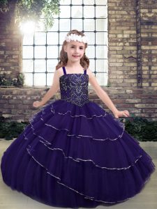  Beading Little Girls Pageant Dress Wholesale Purple Lace Up Sleeveless Floor Length