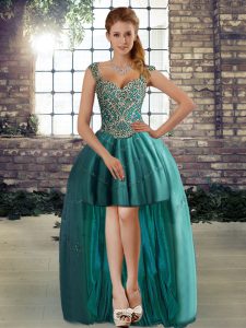 Free and Easy High Low Lace Up Homecoming Dress Teal for Prom and Party with Beading