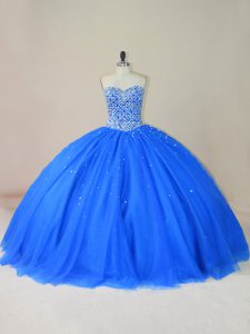 New Style Blue Sleeveless Tulle Lace Up 15th Birthday Dress for Sweet 16 and Quinceanera