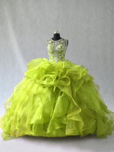  Ball Gowns Sweet 16 Quinceanera Dress Yellow Green Scoop Organza Sleeveless Floor Length Lace Up