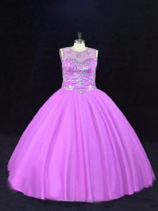 Smart Tulle Sleeveless Floor Length 15th Birthday Dress and Beading