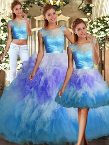  Floor Length Three Pieces Sleeveless Multi-color Sweet 16 Quinceanera Dress Backless