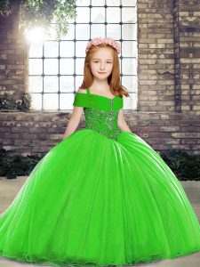 New Arrival Green Straps Neckline Beading Girls Pageant Dresses Sleeveless Lace Up