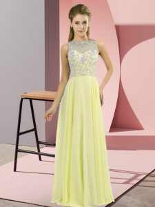 Glittering Yellow High-neck Zipper Beading Prom Party Dress Sleeveless