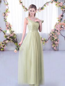  Floor Length Yellow Green Dama Dress for Quinceanera V-neck Sleeveless Side Zipper